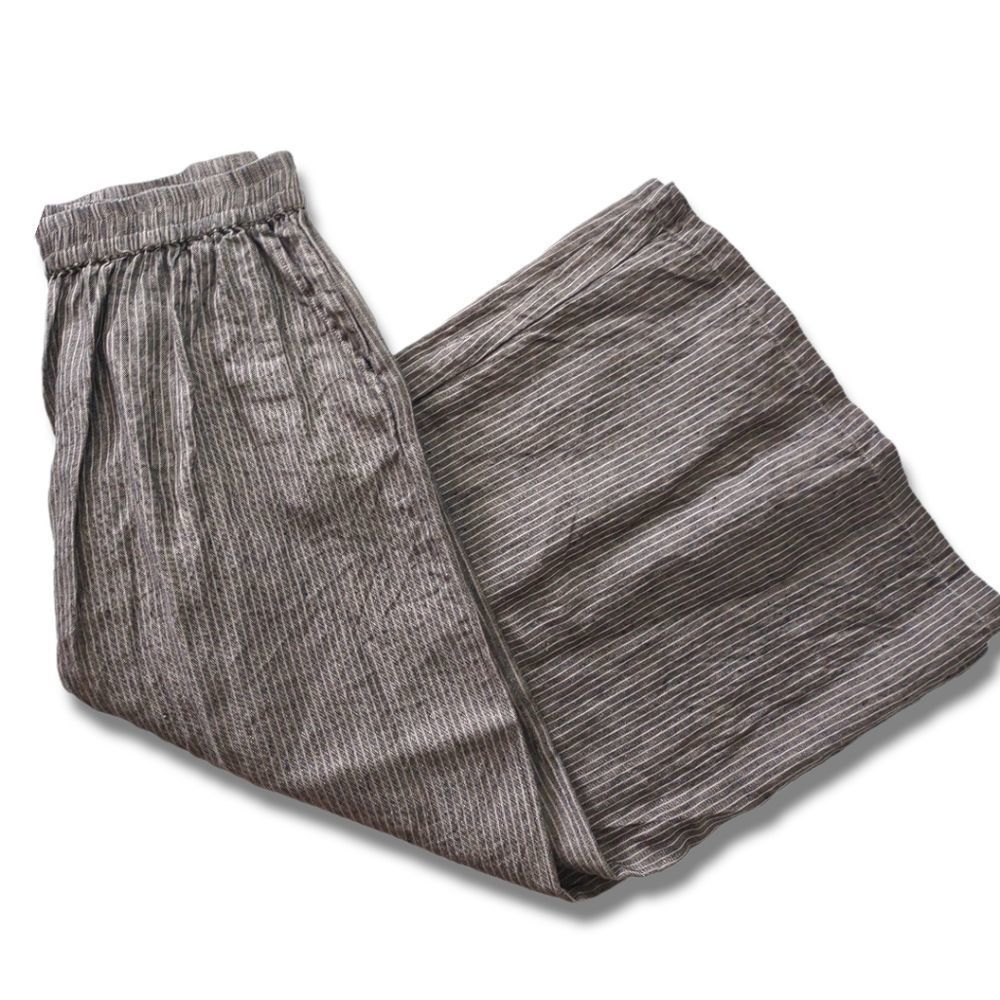 Ecupper Black Brown Pants Linen Wide Leg Cropped Wide Elastic Waist Pockets XL